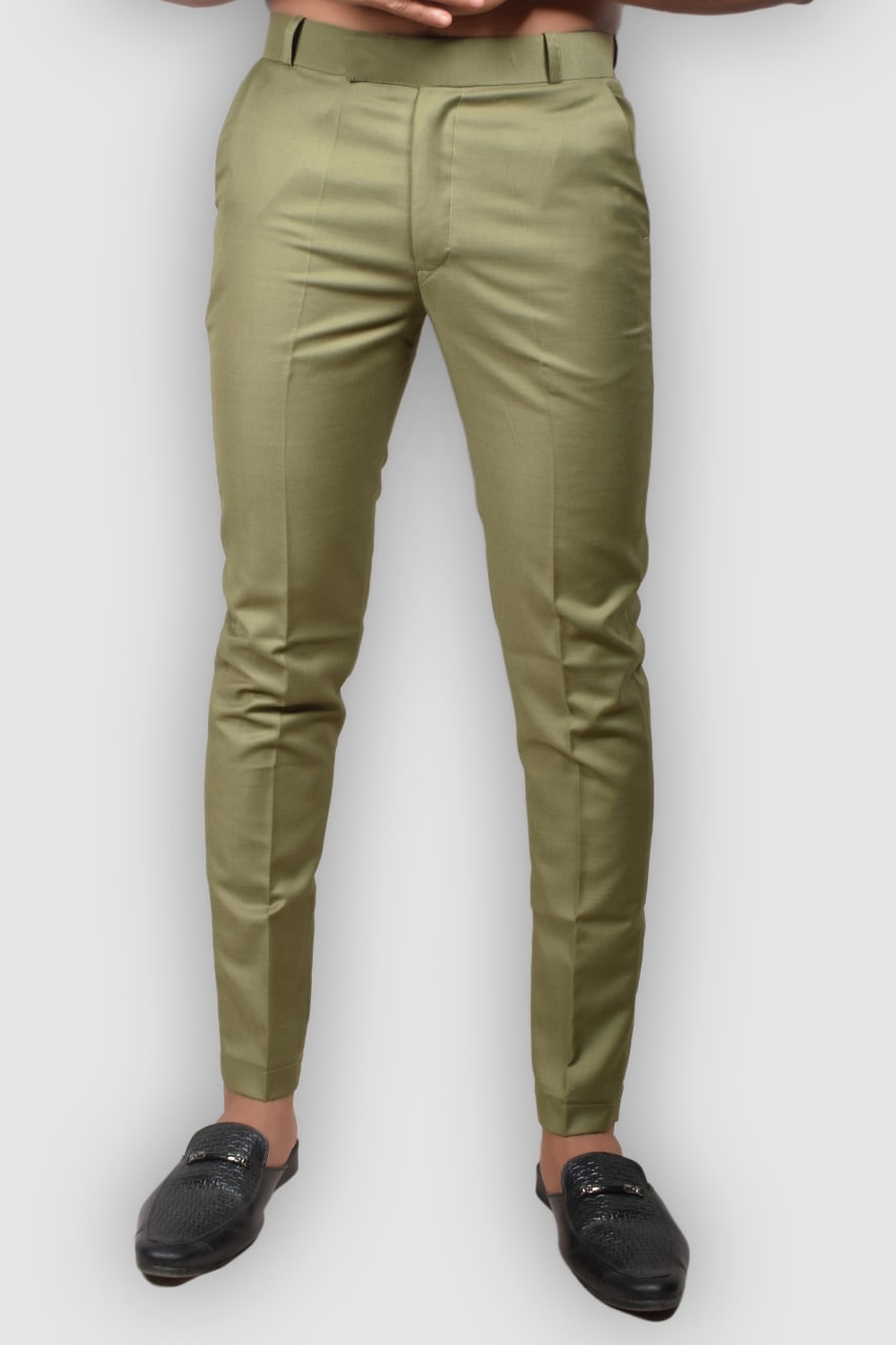Olive Green Textured Formal Trousers  Formaloutfit